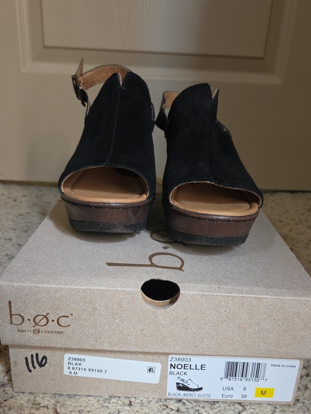 b.o.c. Noelle Black Suede Open-Toe Wedges